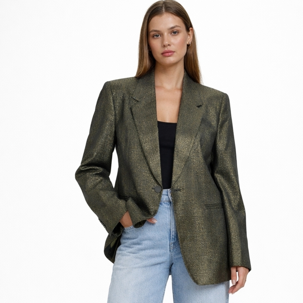Evan Picone Women's Black Gold Sparkle VTG Blazer 10 USA Holiday Christmas